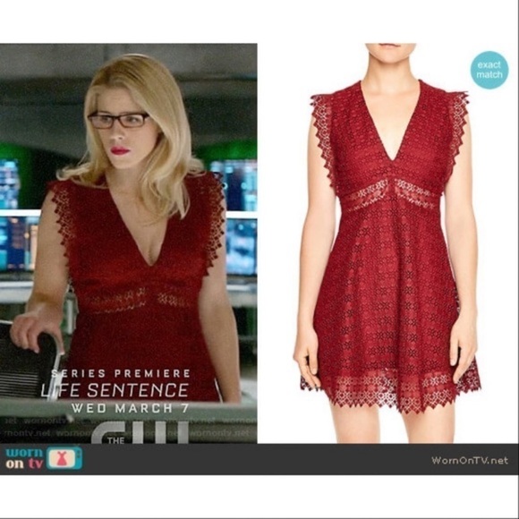 Sandro Bordeaux Guipure Crochet Lace Mini Dress Red - Picture 15 of 16